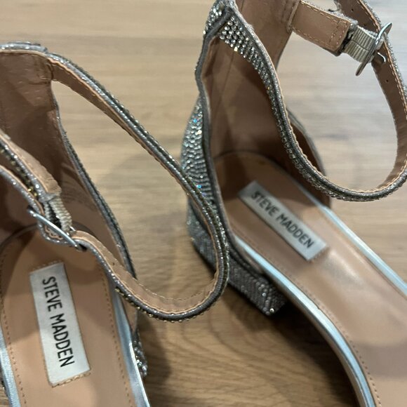 Steve Madden Nava Rhinestone Square Toe Ankle Strap Sandals Heels Shoes Size 11M - Picture 5 of 12